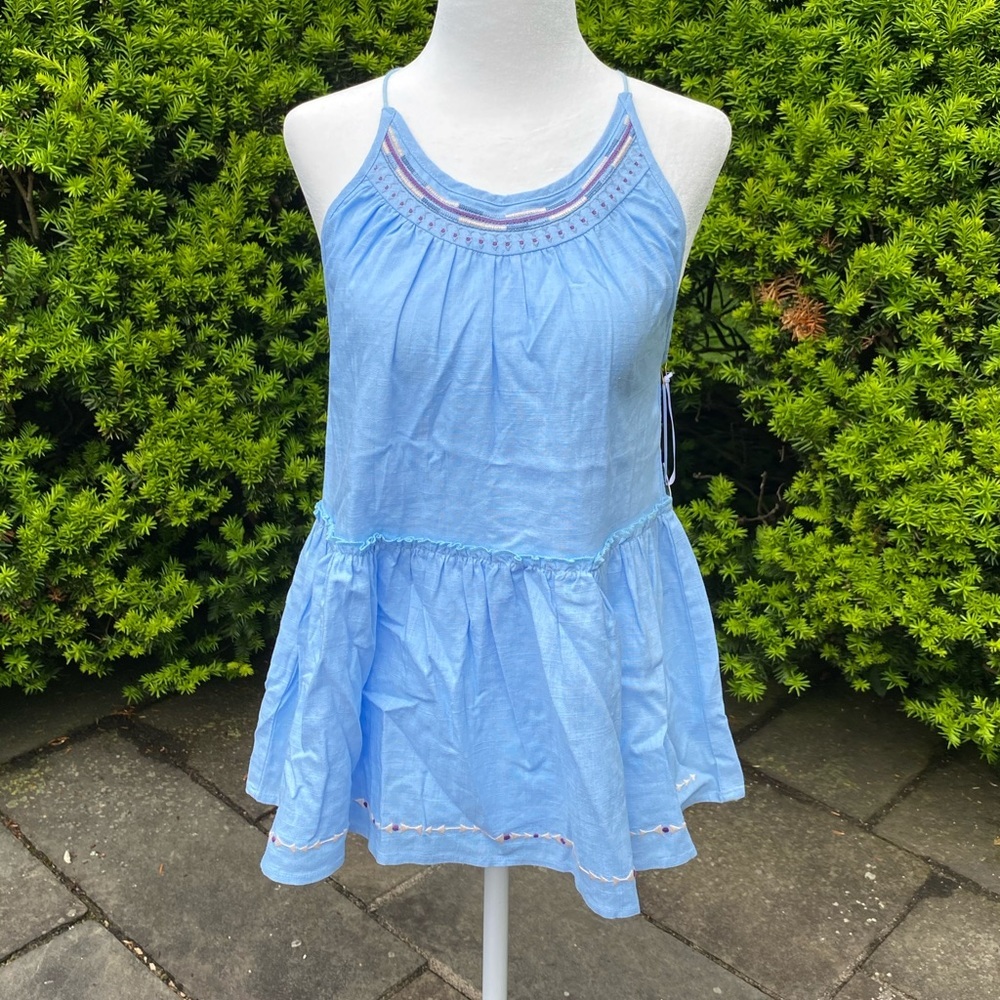 Gorgeous Embroidered Baby Blue Flowy Top***Small